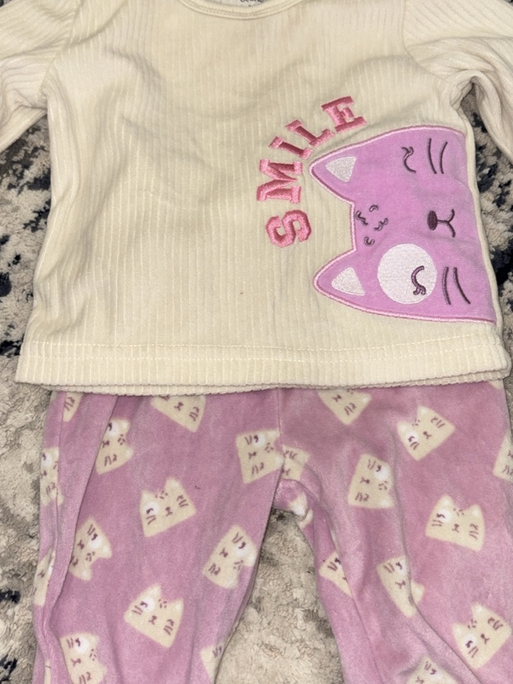 Kids Smile Cat Cream & Pink Pajama Set